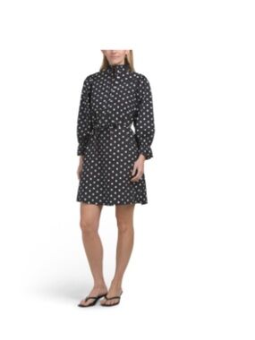 Flora Bea Black Polka Dot Long-Sleeve Mini Dress